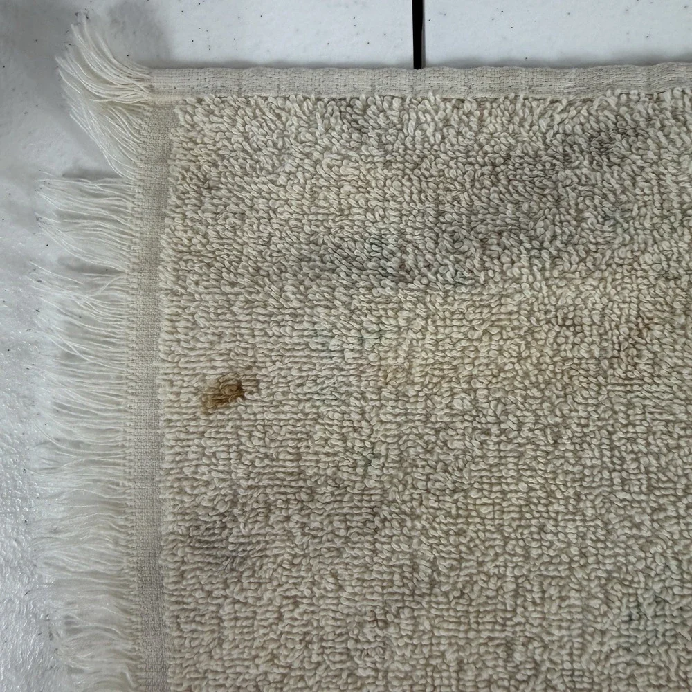 Vintage Retro Mushroom Hand Towels Beige‎ Butterflies Terry Fringe Made In USA